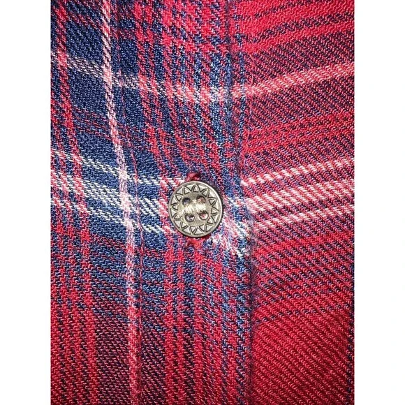 Sara Studio Long Sleeve Red Flannel Lace Button Up Shirt Women’s Large Crocheted - Picture 5 of 7